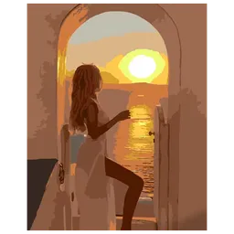 Pictură pe numere Strateg Apus de soare în Grecia 4823113847739 50 x 40 cm, Pânză