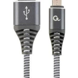 Cable USB2.0/Micro-USB Premium cotton braided - 2m - Cablexpert CC-USB2B-AMmBM-2M-WB2, Spacegrey/White, USB 2.0 A-plug to Micro-USB plug, blister